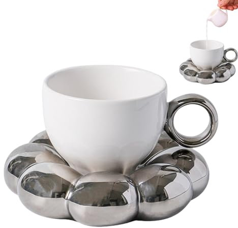 Tuxxjzm Juego de tazas de té con forma de flor, taza de té de flores con platillo - Taza de agua de flores - Taza de té y platillo con diseño de para protección de escritorio para beber en caliente