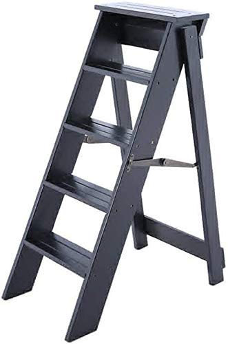 QZQJUILU Escabeau Pliant en Bois Massif, escabeau Multifonction, Chaise d'escalier avec 5 marches pour la Maison, escabeau/Noyer Jaune