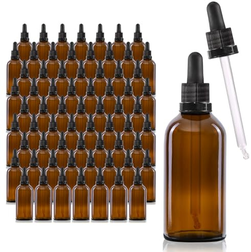 Oputec 68 x 100ml Pipettenflasche aus Braunglas mit Glaspipette: Großpackung Apotheker-Flaschen für Aromatherapie, Kosmetik, Tropfflasche lichtgeschützt, für pharmazeutische Anwendungen und Labor
