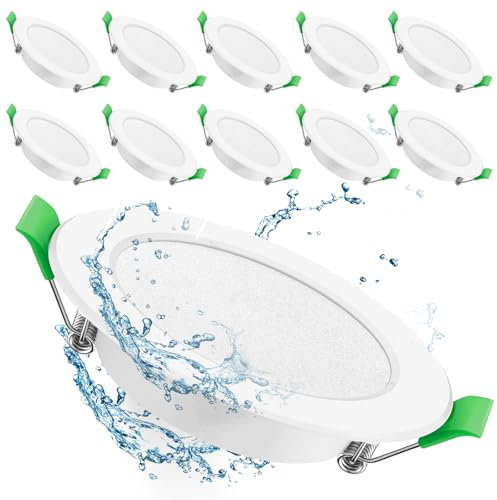 LED Einbaustrahler 230V 10er Set, 75-80mm Lochmaß 5W Ultra Flach IP44 LED Spots Kaltweiß 6000K Deckenspots für Badezimmer Küche Wohnzimmer, Weiss