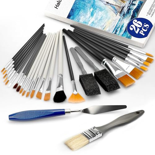 Halobios Paint Brushes, 26 Pcs Painting Brushes Set for Acrylic Paint,Oil,Face,Body Paint, Art Painting Brushes For Adults,Beginners,Artists,Kids Art Supplies