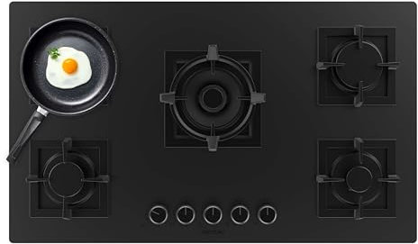 Cecotec Placa de Gas 5 Fuegos para Gas Natural y Butano Bolero Squad G 5800S Eternal Nano Glass. 13,1kW, Cristal Negro Mate, Parrillas Individuales de Hierro Fundido, Quemador Eternal con Soporte WOK