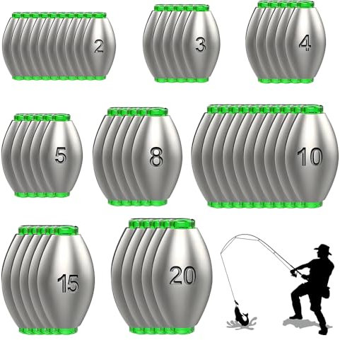 Udbrud 50 Stück Angeln Angel Blei, Dropshot Blei Abnehmbare Grundblei Angelgewichte Kit Angeln Drop Shot Gngelblei Set 2g 3g 4g 5g 8g 10G 15g 20g, Angelzubehör Set für Outdoor Sportarten