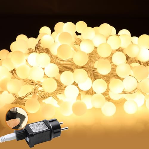 da LIGHT Kugel Lichterkette Warmweiß 20m 200 LEDs, Außen Innen Beleuchtung mit 8 Modi, Zeitschaltuhr, IP44, ideal Garten Terrasse Balkon Dekolichter, Party Zimmerschmuck