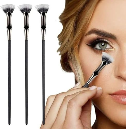 3 Pcs Black Mascara Fan Brush, Premium Bent Eyelash Lash Wand Brushes Makeup Tools, Folding Angle Scalloped Lash Brush without Clumps, Beginners Friendly Makeup Brushes and Tools