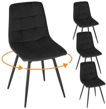 EUGAD Esszimmerstühle drehbar 4er Set, Küchenstuhl, Polsterstuhl, Wohnzimmerstuhl, Design Stuhl, gepolstert, mit Samtbezug, Metallbeine, für Esszimmer Küche Wohnzimmer, Schwarz