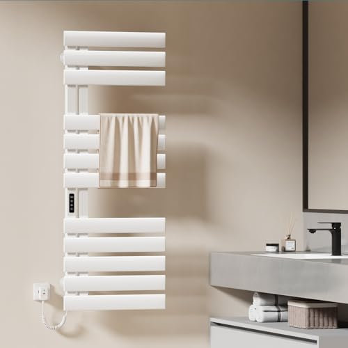 EMKE Toallero Electrico Baño, 1300x500mm, 440W, Blanco, Lado Izquierdo, Radiador Toallero Eléctrico, Pantalla Táctil, Toallero Eléctrico con Control Wi-Fi, Función Temporizador