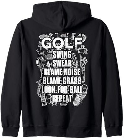 Golf Swing Swear Look For Ball Repeat Funny Vintage Golfer Zip Hoodie