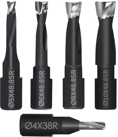 Solid Carbide Router Bits Set for Domino Joiner Machine, 5-Piece Domino Jointer Bits Kit (4mm-10mm Cutting Diameters), Black PTFE Coated Cutting Tools for Woodworking & Joinery