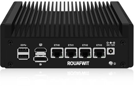 ROUAFWIT Mini PC Firewall N150 (Upgraded N100), Micro Computer OPNsense Appliance, DDR5 16G RAM 1TB SSD, 4 x 2.5GbE i226V LAN Fanless Hardware, TF Slot, Support 1v4 Nvme Adapter