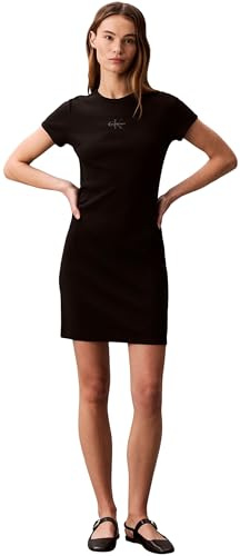 Calvin Klein Vestido Tipo Camiseta Mujer Monologo Mini, Negro (Black), XL