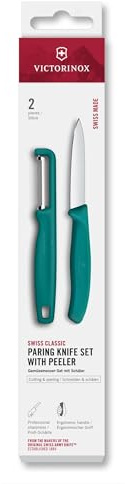 Victorinox Swiss Classic paring Knife Set with Peeler, for Vegetables and Fruit, 2-Piece, Extra-Sharp Blade, Green