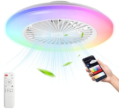 Monucep Deckenventilator Mit Beleuchtung, Smart RGB LED Fan Licht, φ50cm Deckenleuchte mit Ventilator, dimmbar, App und Fernbedienung, 6-Gang, 3 Farbtemperatur, Timer, Sommer/Wintermodus