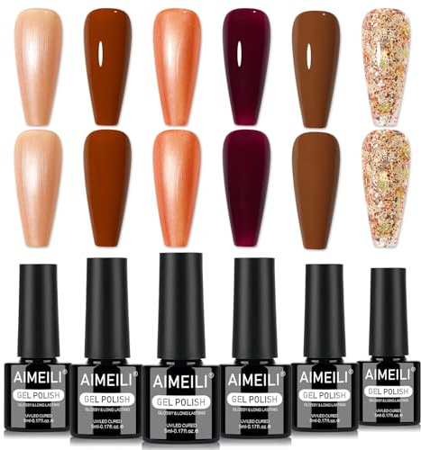 AIMEILI Gel Nail Polish Set 6pcs Fall Brown Color Nails, Cruelty Free, Vegan, Soak Off UV LED Gel Polish Nail Art Manicure - Kit 99