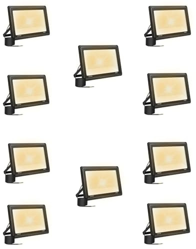 10PCS 200W Faretto LED da Esterno, 20000LM 3000K Bianco Caldo Faretti | 288 Chip LED, Fascio 120°, IP66 Impermeabile, Dissipazione Calore, Faro LED Esterno per Parcheggi Giardino Garage Cortile