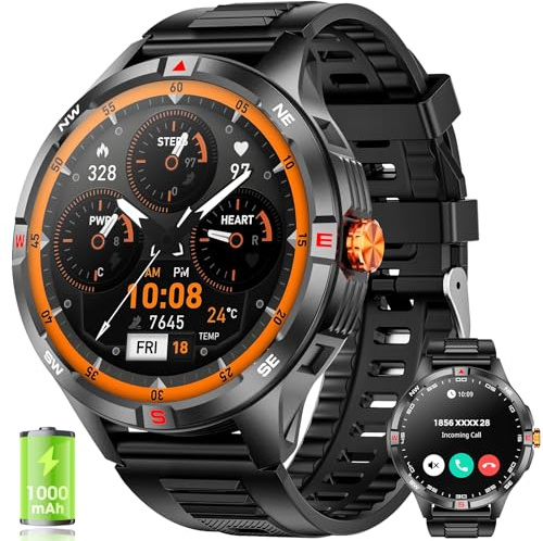 Mingdaln Orologio intelligente militare uomo con smartwatch da 1000 mAh, schermo HD da 1,46 pollici con chiamate Bluetooth, tracker fitness per Android/iPhone e modalità sport (Nero)