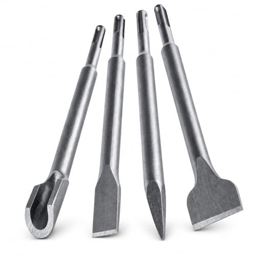 Topolenashop Set da 4 Scalpelli SDS-Plus per Martello Perforatore – Punte a Punta, Piatte e Sagomate per Cemento, Calcestruzzo, Mattoni, Pietra, Muratura, Piastrelle e Ristrutturazione | VHT02652