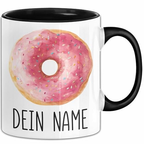 Donut Tasse mit Namen – Personalisierte Tasse süßer Donut Geschenkidee Namentasse Geschenk (Schwarz)