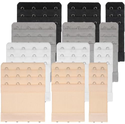 Yolev 12 Pc Bra Extender 2/3/4 Hook Bra Hook Replacement 3 Row,4 Color | Soft Elastic, Bra Band Extender, Adjustable, Bra Strap Extender, Breathable, Extension Strap, for Women