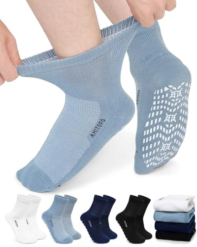 ZFSOCK Diabetestrumpor Herr Kvinnor: Halkstrumpor av bambu med bekväm midjeband utan elastisk midjeband söm Extra breda anti-halkstrumpor för svullna fötter Gravida kvinnor Seniorer