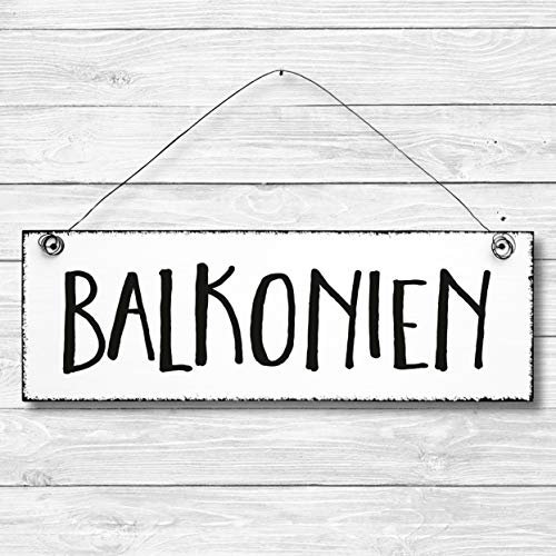 Balkonien - Balkon Dekoschild Türschild Wandschild aus Holz 10x30cm - Holzdeko Holzbild Deko Schild