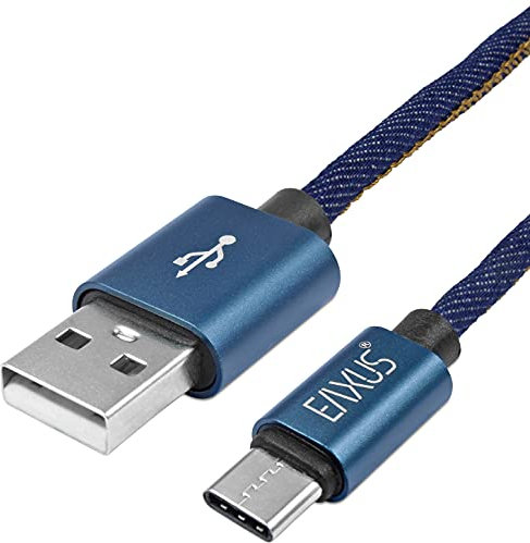 Eaxus® 1 Meter USB-C Ladekabel & Datenkabel Nylon & Jeans Optik - Anti-Bruch Kabel für Smartphones, Tablets & Co.