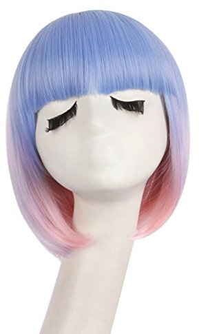 MapofBeauty 30cm/12 Zoll Gerader Pony BOBO-Frisur Glatte Kurze Haare (Lila Rosa+Periwinkle+Blass Rosa+Blau)