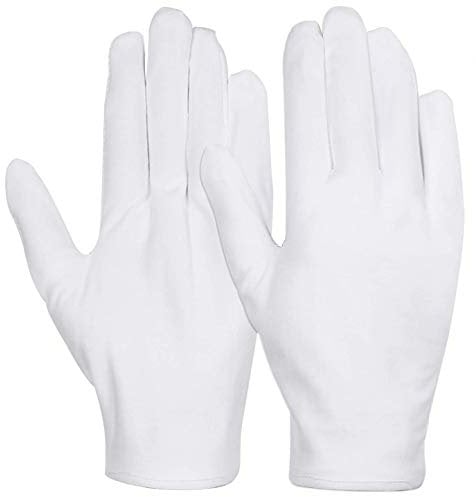 anezus 12 Pairs Cotton Gloves for Dry Hands, White Cotton Gloves Cloth Serving Gloves for Eczema Moisturizing Dry Hands Jewelry Silver Archival Costume Inspection, Medium Size