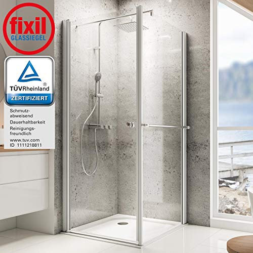 Schulte EP802518-5 01 500 01 Duschkabine Garant Drehtür links mit Seitenwand rechts, 90 x 90 cm, 6 mm Sicherheitsglas Klar hell fixil beschichtet, alunatur, Montage auf Duschwanne oder Fliese