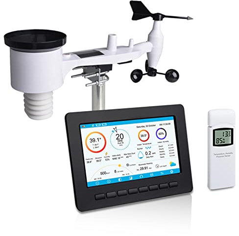 ECOWITT Wetterstation HP2551, 7 Zoll große WiFi TFT Farbdisplay Konsole mit den 3-in-1 Innensensoren, 7 in 1 Solarbetriebener Funk Wettersensor für draußen, Haus Garten Bauernhof Wettervorhersage