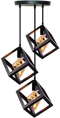 Industrielle Vintage Moderne Pendelleuchte Fassungen Kronleuchter Edison Hängelampe Deckenleuchte 3 Leuchten mit quadratischem Lampenschirm E27