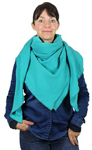 GymStern XXL Musselin Tuch Schal 100% feine Baumwolle 130x130 cm Damenhalstuch Halstuch Musselintuch Musselin Damen Schal Herren Männer Farbe Türkis