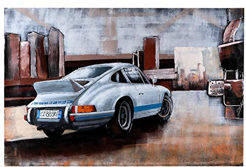 Metallbild Porsche 911 white 3D Wandbild Unikat Relief Metall handgefertigt Bild 115x75 cm