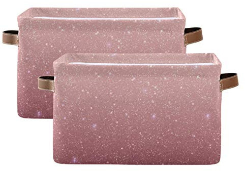 KEEPREAL Aufbewahrungskorb mit Pailletten, groß, würfelförmig, aus Leinen, zusammenklappbar, für Zuhause, Büro, Schrank, Valentinstagsgeschenk, 38,1 x 28,9 x 24,9 cm (L x B x H), 2 Stück
