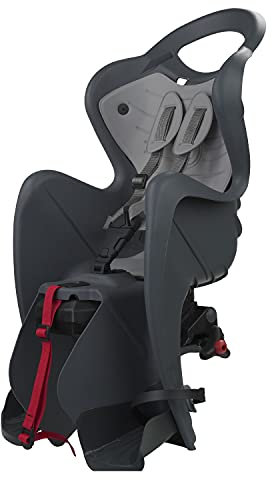 b bellelli Mr Fox 2021 - Zurückappbarer Fahrradrücksitz - Schulterbezug und Kissen aus Kunstleder - für Kinder bis 22 kg, von 3 bis 8 Jahren - Fixierung am Gepäckträger - Dunkelgrau