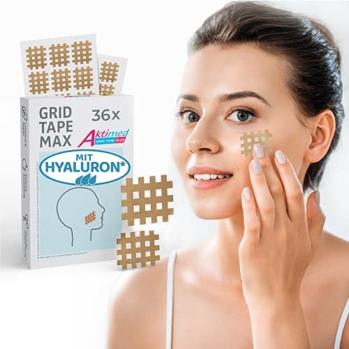 AKTIMED Hyaluron Gittertapes* – Hyaluron Pflaster – Gesichtspatches Gitterform – patentbasierte Crosstapes - Gesicht, Dekolleté Grid Tape – Pads zur vielseitigen Anwendung (36 Stück)