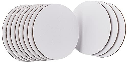NBEADS 24 Panneaux de Toile, Tableau de Peinture à L'Huile Blanc Rond Plat Sur Toile de Peinture Sur Bois et Lin pour la Peinture, Blanc, 10x0.3 cm