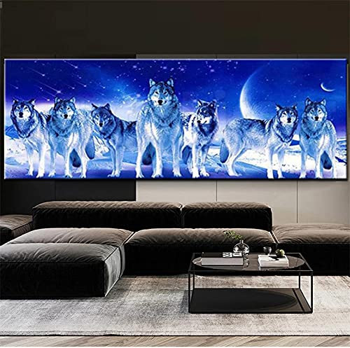 Gtohoo 5D Diamant Painting Bilder Tierische Wölfe,DIY Diamond Painting Set für Kinder und Erwachsene, Malen Nach Zahlen Vollbohrer Kristall Strass Mosaik Leinwand Stickerei Handwerk Wanddeko 50x100cm