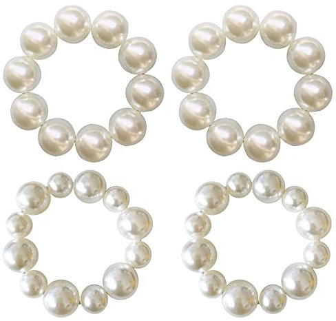 Csirnto Haargummi Damen 4 Stück Haargummis Spiralen mit Perlhaar Elastisches Haarseil Perlen Scrunchie Kunstperle Perlen Haarband Seil Frauen Haarschmuck Pferdeschwanz Halter Stirnbänder