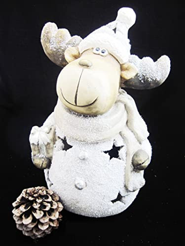 schenken und wohnen Windlicht Winterfigur Elch-Winterzeit braun/Silber, ca. 37 cm