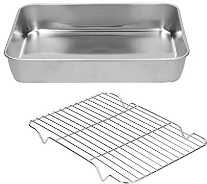 Plat de cuisson, rôtissoire rectangulaire non toxique facile à nettoyer en acier inoxydable sain et grille pour la cuisson au four(23,5*17,5*5CM)