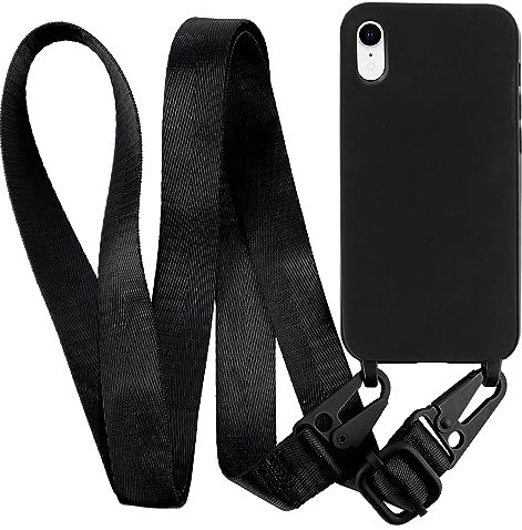 MyGadget Lanyard Case for iPhone XR - Shockproof Silicone Cover with Crossbody Neck Strap Black