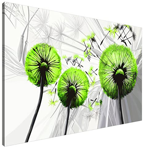 Estika Leinwand bilder - Pusteblume Grün - 120x80 cm, 1 teilige kunstdruck - Wandbilder wohnzimmer, schlafzimmer, Moderne wanddeko, Bild auf leinwand - Blumen bilder - 4158A_1B