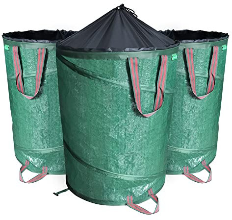 VOUNOT® Lot de 3 Sac de Jardin Pop up en Polyéthylène avec Poignées Seau Réutilisable Yard Feuille Sacs de déchets Jardin Ultra Résistants Pliable Poubelle de jardin Robuste Vert