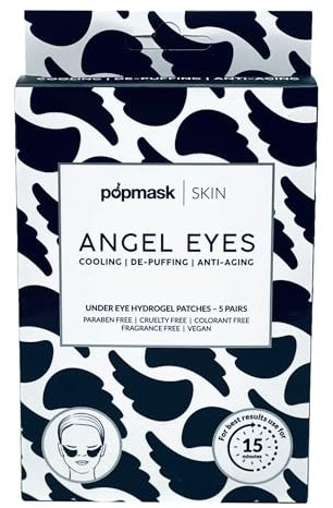 Popmask Angel Eyes Hydrogel Under-Eye Patches für Anti-Aging & Kühlung mit Koffein, Gurkenextrakt und feuchtigkeitsspendenden Inhaltsstoffen, Augenringe & Schwellungen lindern 5 Paar