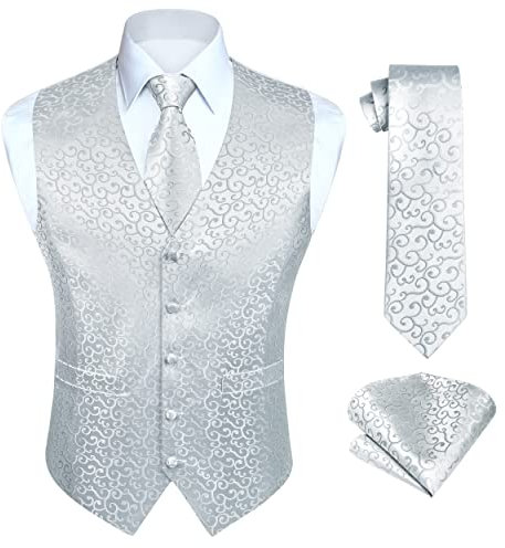 Enlision Anzugweste Weiß Herren Hochzeit Paisley Westen und Krawatte Einstecktuch Party Floral Jacquard Anzug Weste Set XXL