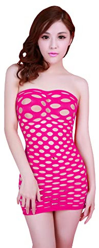 Cheeky Folie Robe en Maille Sexy Moulante Lingerie Femme Nuisette Mini, SJ8-3, Fushia