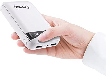 Mini Power Bank 10 000 mAh Chargeur de batterie externe portable avec charge rapide 2 entrées et 2 sorties pour iPhone Samsung Galaxy Huawei Smartphone et plus (Blanc)