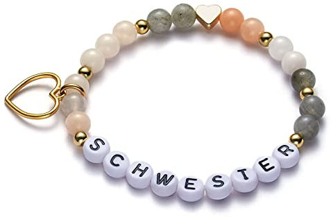 LParkin Schwesterarmband, Schwester Geschenk, Handmade Edelstein Perlen Stretch Armband, Schwester Geburtstagsgeschenke, Armband für Mädchen, Hochwertig, Elastisch, Flexibel, Geschenkbox