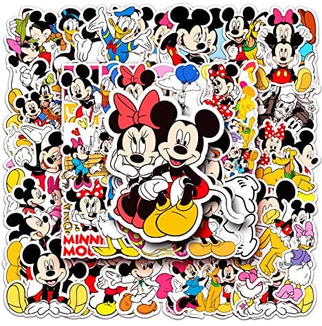 Yangsiw Adesivi Topolino - Adesivi impermeabili in vinile per bottiglia d'acqua, bagagli, bici, auto - Disney Mickey & Minnie - 50 pezzi